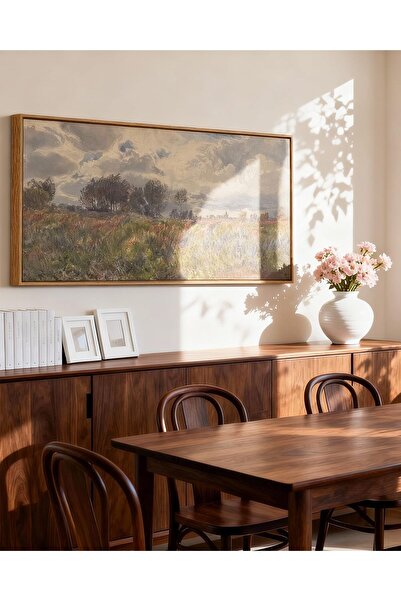 ALAYRA International Vintage Watercolor Flower Field Canvas Wall Art with Outer Frame Landscape