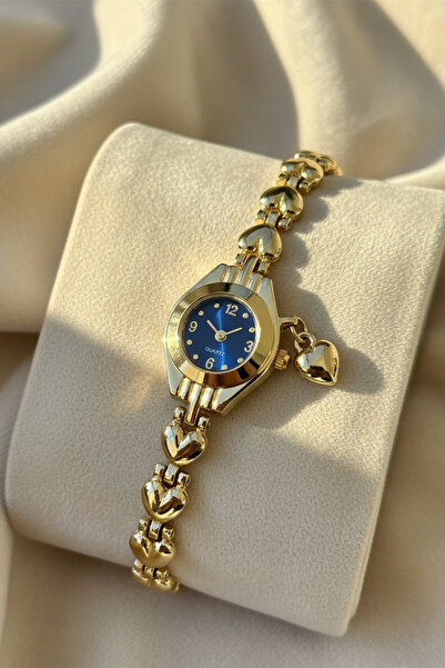 İnogge Heart Charmed Gold Heart Cord Navy Blue Dial Minimal Round Case Women'...