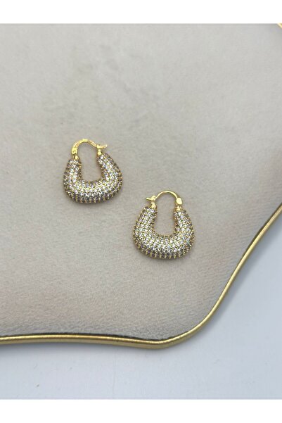MyladyAccessoriess Zircon Stone Detail Bag Hoop Earrings (Brass Plated) Gold