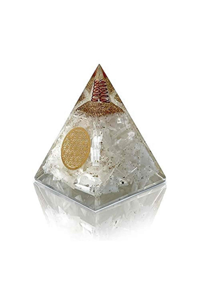 craftmystic Οργονική πυραμίδα με σεληνίτη και σύμβολο άνθους ζωής 8 εκ. - για...