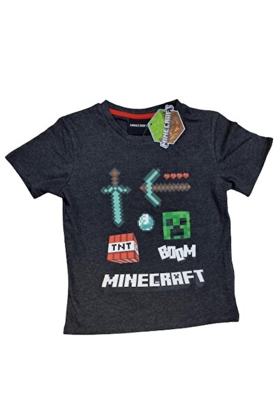 Mojang Kids Minecraft T-Shirt Sword Diamond Pickaxe TNT Creeper, short sleeve, 12 yrs/152 cm, black