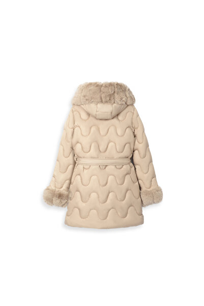 SETTY KOOP Jachetă pufoasă de iarnă pentru femei cu glugă și manșete din blană artificială – Jachetă lungă călduroasă cu curea geacă de femei