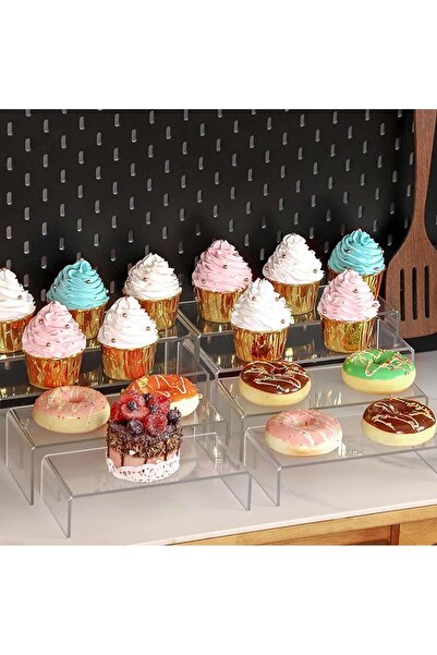 Slasa 5 Acrylic Display Risers, Clear Stands for Perfumes, Figurines & Home Office Use