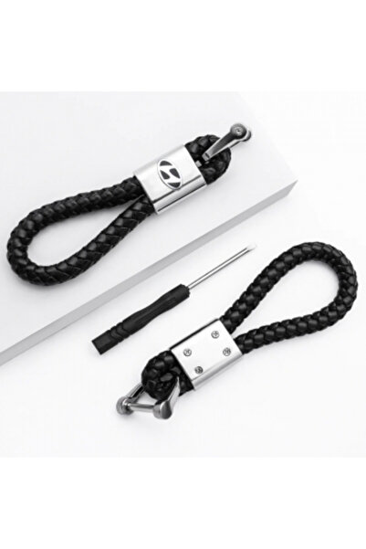 Hyundai Metal keyring with braided leather and logo