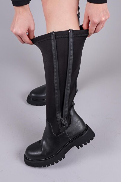 Birikon ASTEN Genişletilebilir Fermuarlı Strech Çizme SİYAH