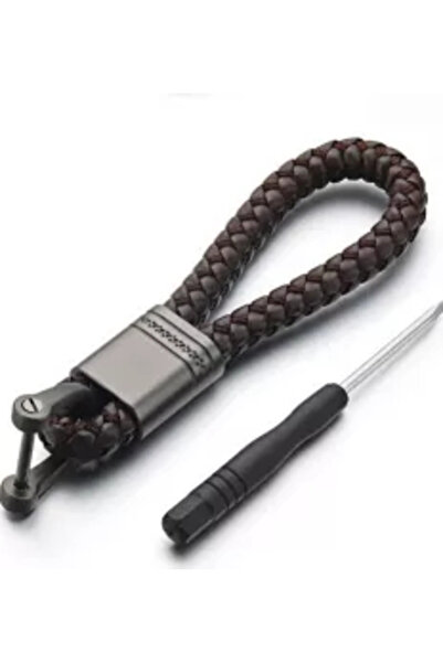 Vtk Metal keychain with brown braided leather Audi BMW VW Mercedes Ford Skoda Seat Hyundai Toyota