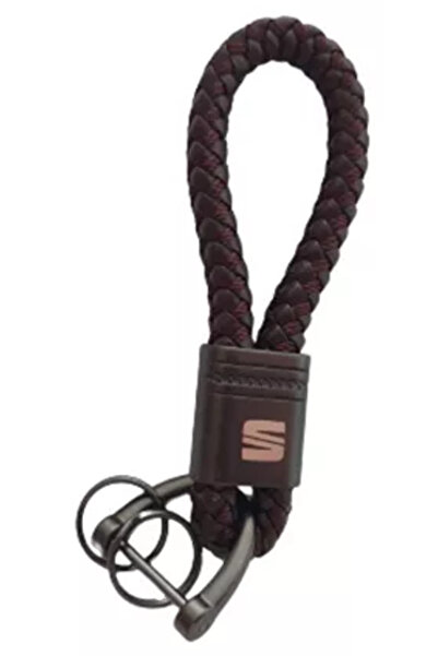 Seat Breloc metalic cu piele împletită maro și logo