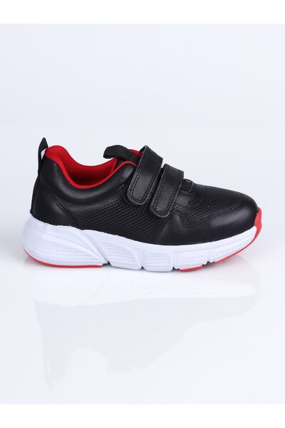 WORLD KİDS 2040 Genuine Leather Sports Shoes F.-Black-Red - 33