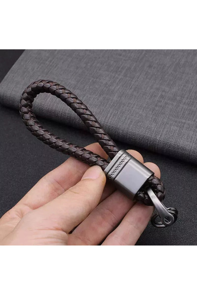 Vtk Metal keychain with brown braided leather Audi BMW VW Mercedes Ford Skoda Seat Hyundai Toyota
