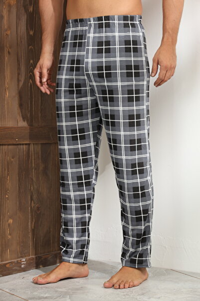 Serena Men's gray checked pajama pants, loose fit - big size