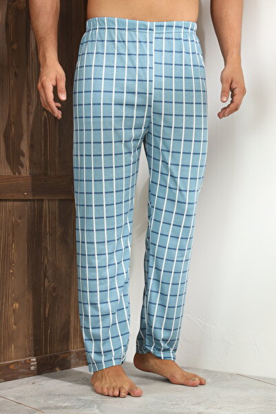 Serena Men's light blue checked pajama pants, loose fit - big size