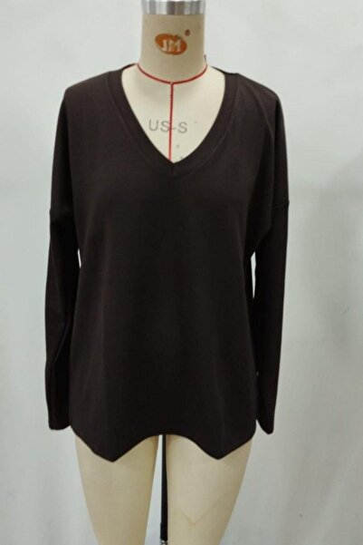 Mossta V-Neck Viscose Two-Thread Blouse - Brown
