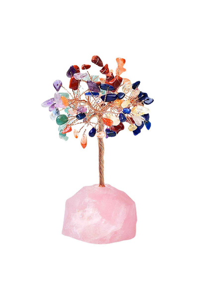 craftmystic Copacel 12-13 cm realizat din 7 pietre Chakra și o bază din cristal de cuarț roz