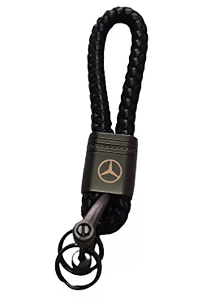 Mercedes Benz Breloc metalic cu piele împletită neagră și logo Mercedes