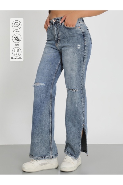viking's line MAVİ PAÇASI YIRTIK PALAZZO PANTOLON WİDE LEG JEANS YENİ SEZON 2...