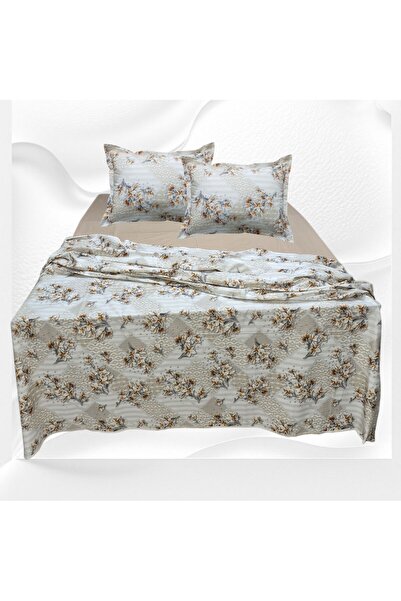 GÜLLÜCE HOME غطاء لحاف قطني 100% (200×225 سم) مع ملاءة مرنة 180×200×30 سم وغط...