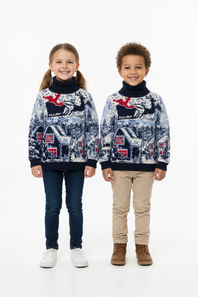 Pulltonic Kız/erkek Çocuk Balıkçı Yaka Yılbaşı Konseptli Kazak