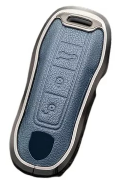 Vtk Blue aluminum and leather key case for Porsche Panamera Cayenne 971 911 Boxster