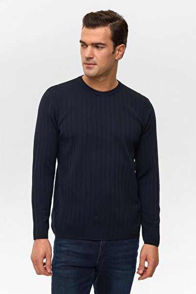 SÜVARİ Patterned O Neck Navy Blue Men's Sweater Tr2013700482