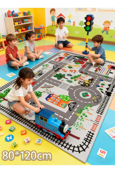 Generic سجادة أطفال تعليمية للعب على الطرق المرورية وغرفة اللعب وغرفة المعيشة وغرفة الأطفال 80*120 سم