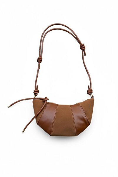 minebag Bohemian Style Wade Women's Crossbody Bag in Suede Leather Mix with Rope Pendant Detail, Brown