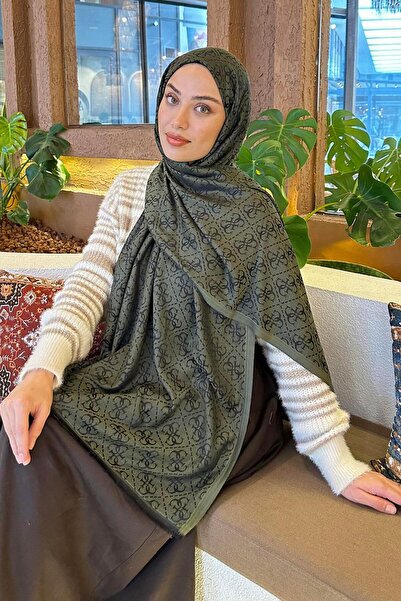 lamelif Gue Desen Çift Taraflı Kaşmir Şal Haki