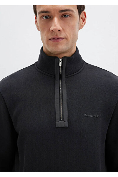 Mavi Men's Semi-Zip Mock Neck Sweatshirt M0S10477 Black