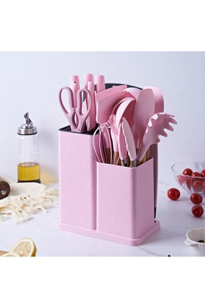 stuffix Σετ μαγειρικών σκευών 19 τεμαχίων - Σιλικόνη με ξύλινα χερούλια, ροζ,...