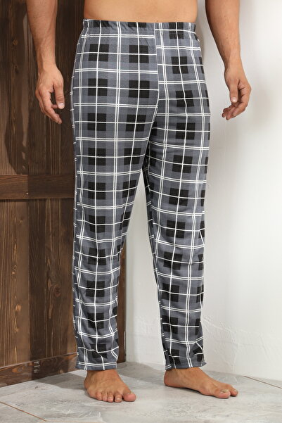 Serena Men's gray checked pajama pants, loose fit - big size