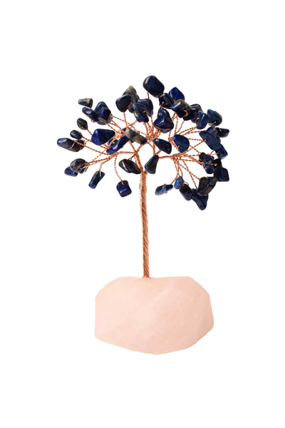 craftmystic Arbore de cristal Lapis Lazuli de 10-11 cm cu bază de cuarț roz A...