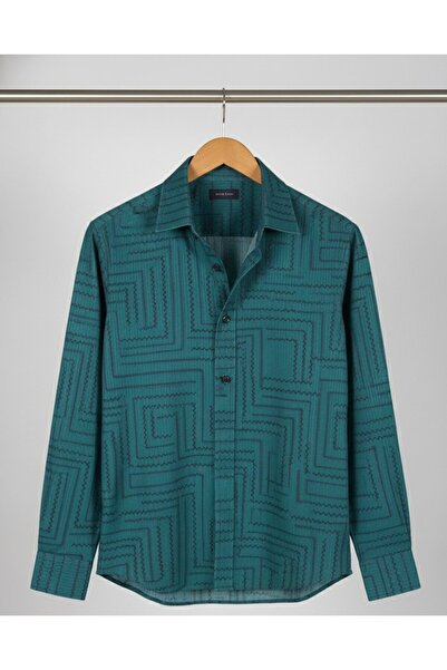 YusGos Long Sleeve Patterned Cotton Easy Iron Regular Fit Men's Stretch Fabric Winter Shirt