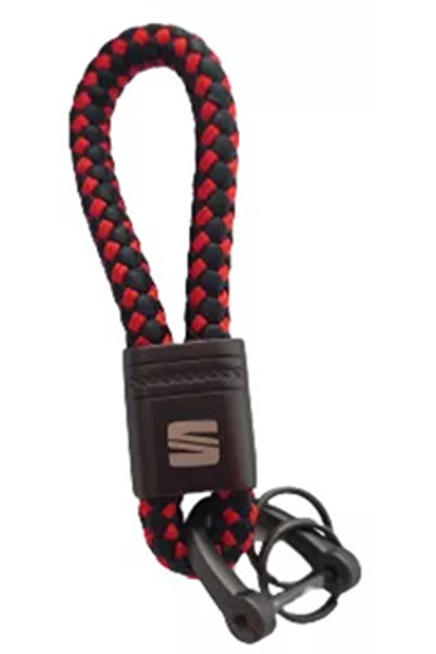 Seat Breloc metalic cu piele împletită roșu-negru și logo