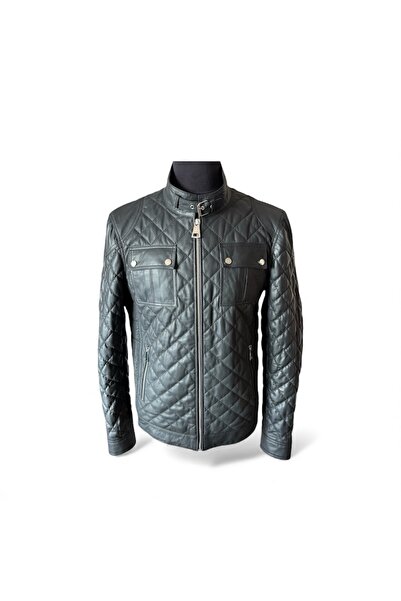 asus deri سترة رجالية سوداء من جلد الخروف الأصلي - Belst