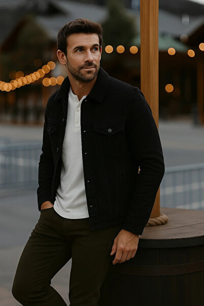 comstar Men's Winter Thick Casual Fur Lined Black Denim Jacket