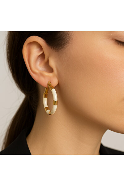 ÇAĞ MODA AKSESUAR أقراط دائرية مزدوجة اللون