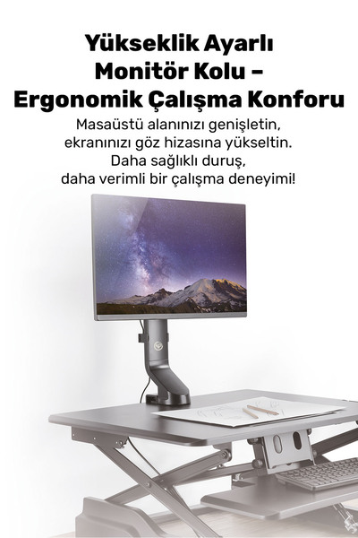 NPO STD2101B 17 بوصة - 32 بوصة متوافق مع معيار VESA 180 ° حامل شاشة فردي مع إدارة الكابلات وقابل لتعديل الارتفاع