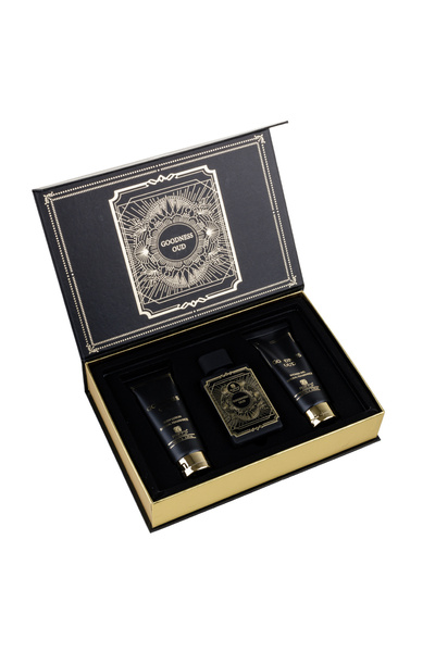 Nusuk Goodness Oud Gift Set - Eau de Parfum 100 ml + Shower Gel 100 ml + Body Lotion 100 ml (Riiffs)