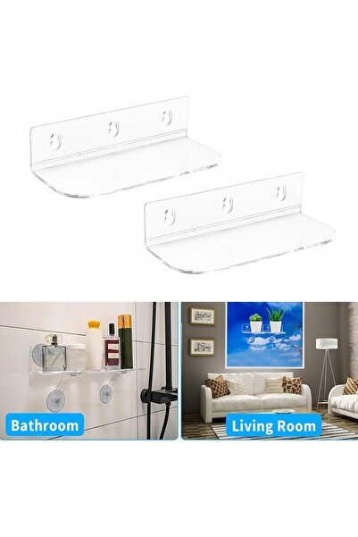 Slasa 2-Piece Transparent Acrylic Window Sill Plant Stand with Suction Cups 30x12.7x5 cm