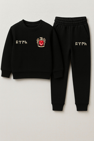 MODA Set de trening pentru copii cu imprimeu negru, cu inscripție turcă Bozku...