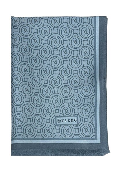 Vakko Twill Silk Shawl - New Monogram - Denim Blue
