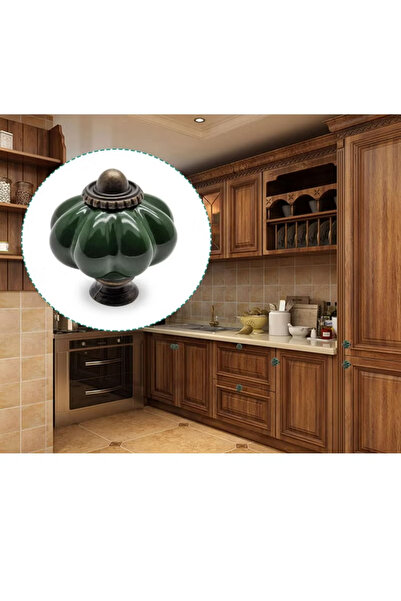 Generic 4pcs Dark Green Pumpkin Knobs, Vintage Ceramic Cabinet Knobs
