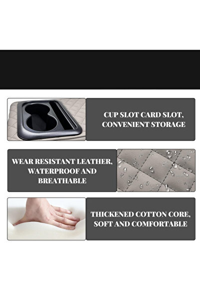 AGC Universal Car Armrest Cushion with Dual Cup Holder & Storage Slot – Gray PU Leather Cover