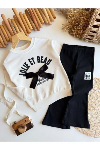 Pinkitokids Jolie Bow Detail Sweatshirt and Flared Leggings Set