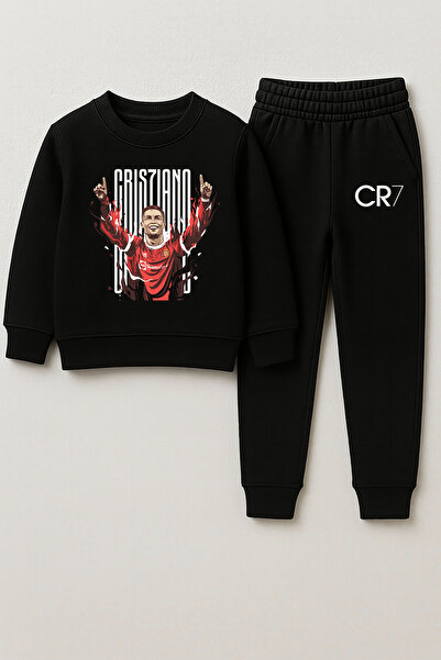 MODA Set de trening pentru copii Ronaldo cu imprimeu guler rotund negru