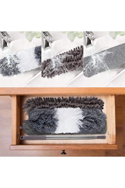 SULFAR Lightweight Microfiber Duster with Stainless Steel Telescopic Rod (76 cm–2.54 m), Foldable, Washab