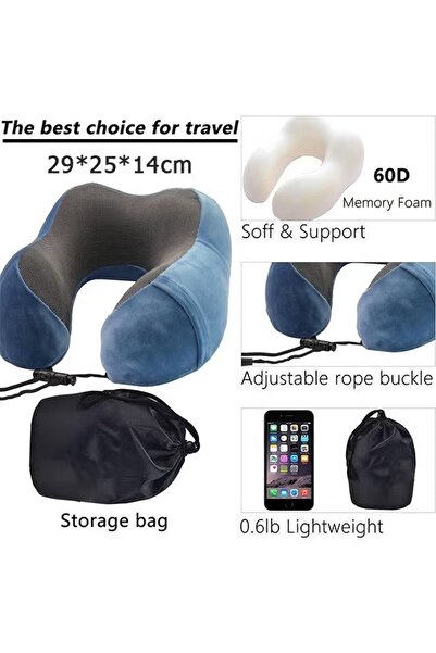 Generic Travel Neck Pillow Memory Foam Neck Pillow With Eye Mask Ear Plug Storage Bag for Travel Office Home