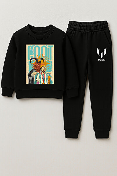 MODA Set de trening negru pentru copii Lionel Messi cu imprimeu Kids guler ro...