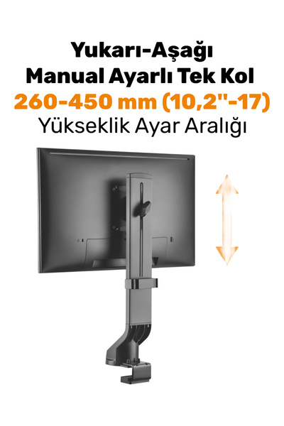 NPO STD2101B 17 بوصة - 32 بوصة متوافق مع معيار VESA 180 ° حامل شاشة فردي مع إدارة الكابلات وقابل لتعديل الارتفاع