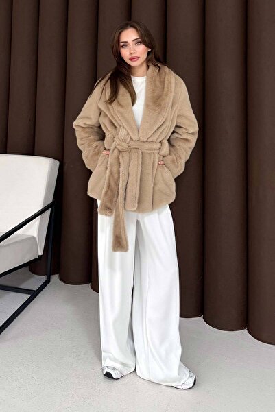Melike Tatar Γούνινο παλτό με ζώνη 32-3713