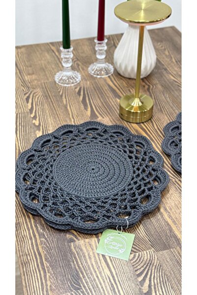 Atölye Zanaat %100 El Örgüsü Yuvarlak Supla&amerikan Servis Antrasit Rengi